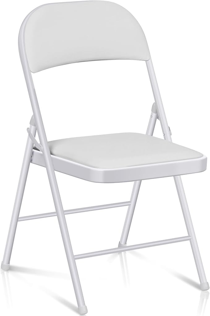 1 Pack Folding Chairs with Cushion Padded - Metal Chairs w/Comfortable Seats and Durable Steel Frame Foldable Chair for Indoor Outdoor Wedding, Party, Backyard & Office Events (White, 1 Pack)