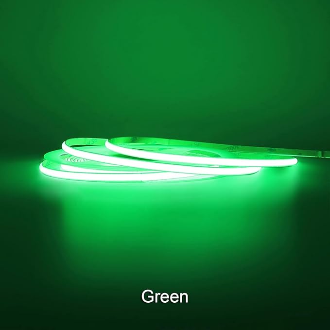 COB LED Strip Light, 16.4FT 12V Green Narrow Width 5mm Super Bright CRI 90+ Dotless LED Tape Light, 400LEDs/M Cuttable Flexible Dimmable Light Strip for Indoor Home Decor (No Power Supply)