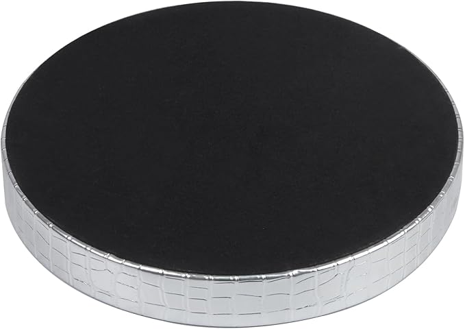 HofferRuffer Faux Leather Round Serving Tray, Vegan Croco Leather Decorative Tray, Food Tray for Storage Drinks, Snack & Cosmetics, Dia.12'' x 1.6'' (Silver)