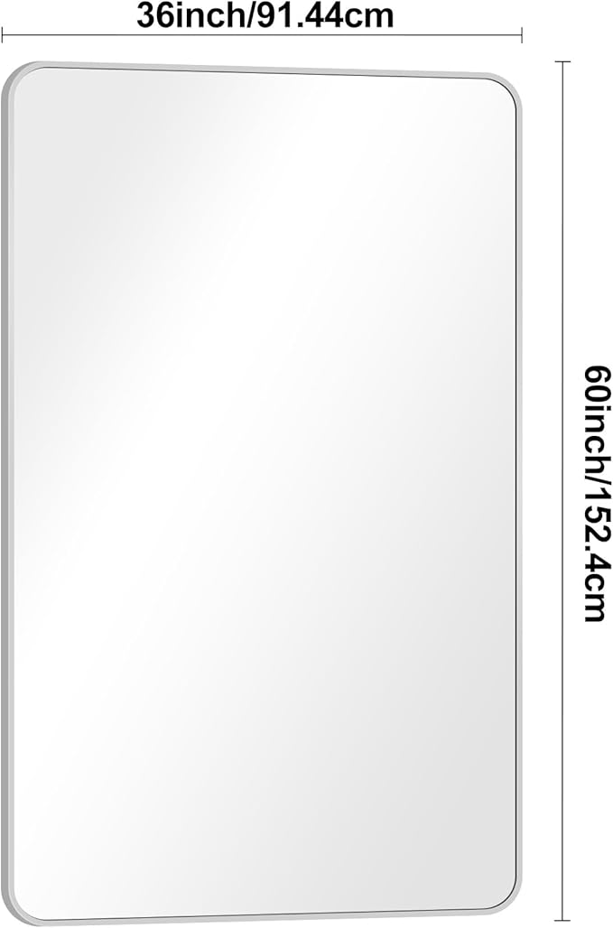 BONEWEI Silver Bathroom Mirror,60x36 inch Wall Mirror for Bathroom Wall Mounted,Rectangle Mirror for Bathroom Over Sink,Modern Frame Round Corner for Living Room,Bedroom Entryway,Horizontal/Vertical