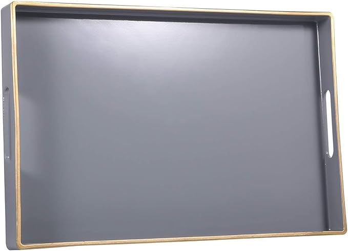 Zosenley Decorative Tray, Rectangular Plastic Tray with Handles, Modern Vanity Tray and Serving Tray for Bathroom, Kitchen, Ottoman and Coffee Table, 15.6" x 10.2" (Grey)