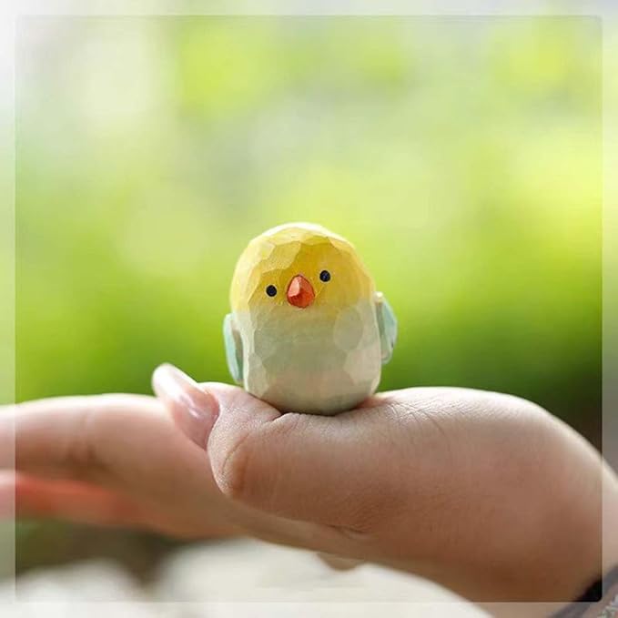 Bird Figurines Small Bird Figurines Home Decor Hand Carved Painted Wooden Statues for Home Decor, Gift for Bird Lovers,Housewarming, Birthday, Christmas (Yellow)