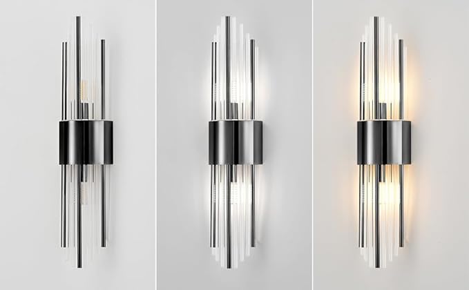 Modern Wall Sconce Titanium Black Metal with Clear Class Crystal Vanity Wall Sconce Lighting for Bedroom Living Room Bathroom Light Fixtures