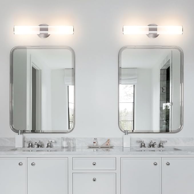 Brushed Nickel Wall Sconces Set of 2, Modern Bathroom Sconces with Mikly White Glass, Sconces Wall Decor Set of Two, Vanity Light Fixture over Mirror, Hardwired Wall Mount Lamps for Bedroom Hallway