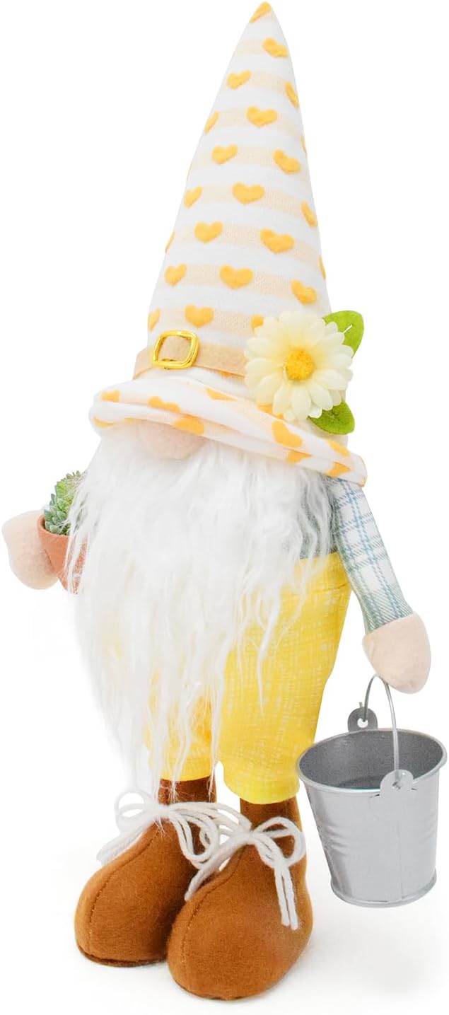 15 Inches Farmhouse Garden Gnome Plush Decoration Handmade Stuffed Plant Gnomes Doll Swedish Tomte Succulent Bucket Gonk Figurine for Indoor Home Office Decor