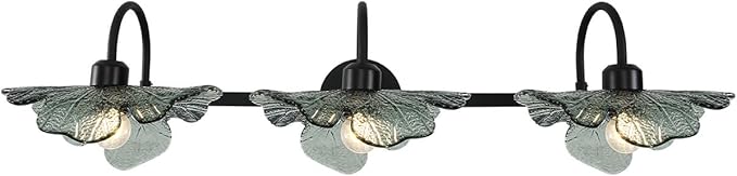 Black Bathroom Vanity Light mid Century Wall Sconce 3-Light Bathroom Wall Light Wall lamp with Dark Green Glass Shade Mirror Black Vanity Light Over Mirror for Bedroom Hallway Living Room
