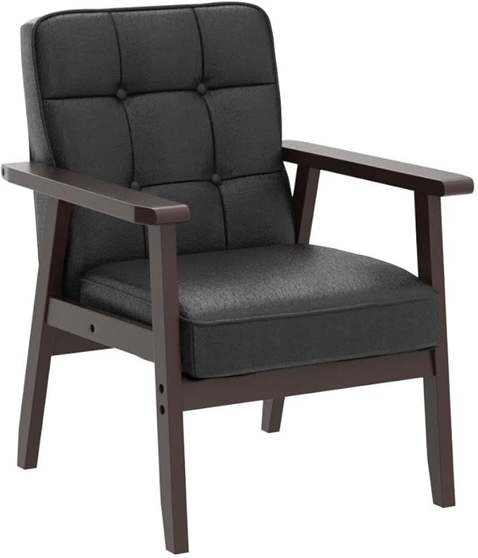 Okeysen Accent Chairs Set of 2, Mid Century Modern Accent Chair, Retro Wood and Leather Armchairs Side Chair, Lounge Reading Comfy Arm Chair for Living Room, Bedroom, Office