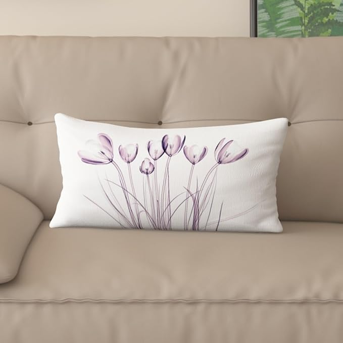Textured Modern Minimalist Pillow Cover with Creative Floral Print, Digital-Printed Square Cushion Cover for Living Room Sofa (24 * 32inch-03022)