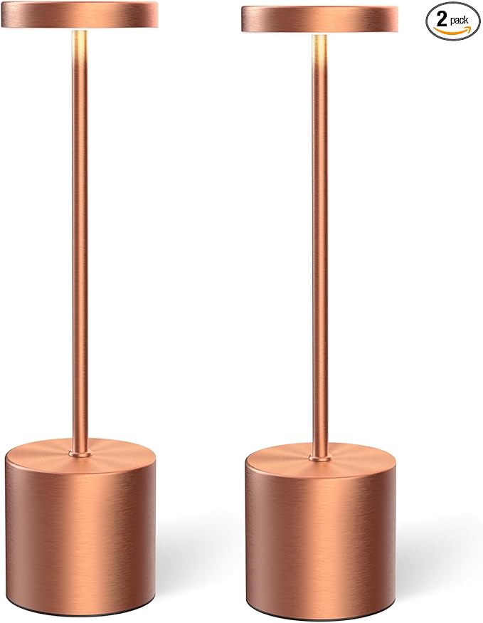 Cordless Table Lamp – 2 Pack Rechargeable Table Lamps, 5000mAh Battery Operated Lamp with 3-Color Dimmable Light, Outdoor Table Lamp for Bedroom, Restaurant, Patio, Home Décor (Rose Gold)