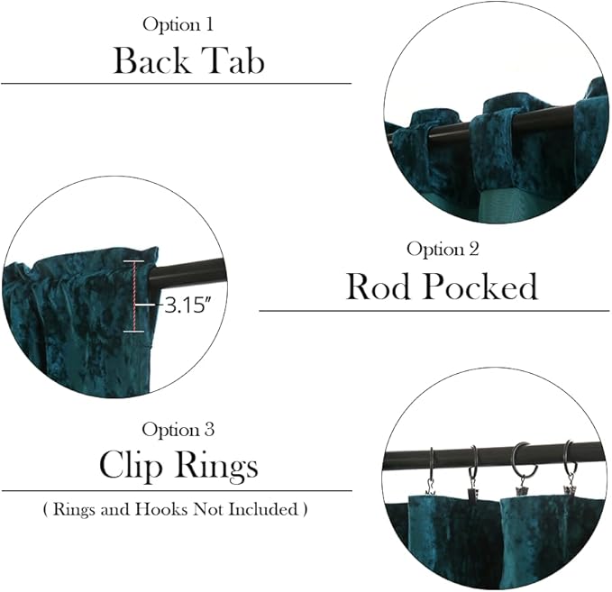 Velvet Blackout Curtains Soft Luxury 2 Panels Curtains for Bedroom Nursery Patio Doors Rod Pocket Back Tab Drapes Curtains for Living Room,52 by 108 Inch, Teal