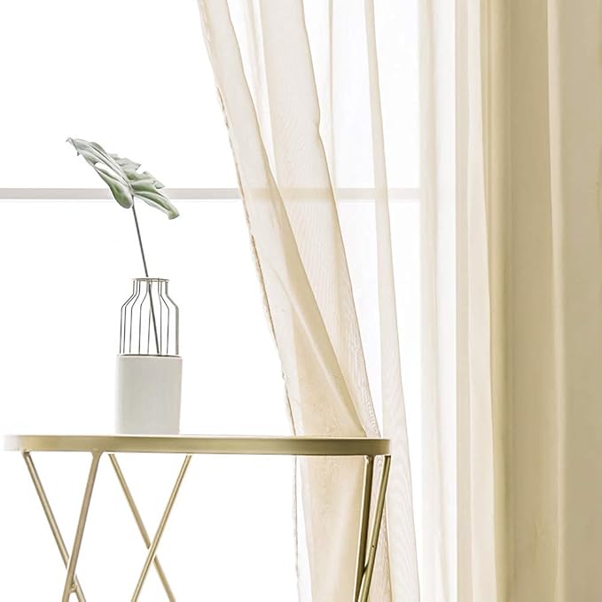 MIULEE 2 Panels Solid Color Sheer Window Curtains Elegant Window Voile Panels/Drapes/Treatment for Bedroom Living Room (54X108 Inches Beige)