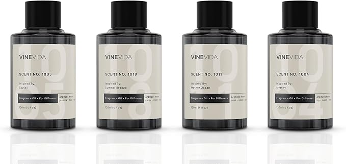 VINEVIDA Hotel Fragrance Collection - 4 Pack Diffuser Oils - Cold Air Diffusers - Scents No. 1005, 1018, 1011, 1004