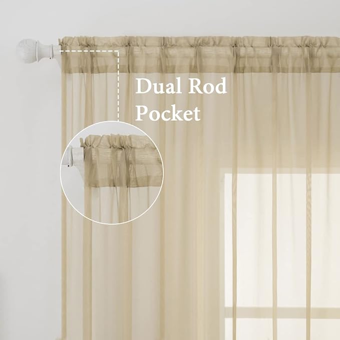 MIULEE Beige Window Sheer Curtains for Bedroom Living Room Solid Elegant Net Drapes 2 Panels Width 38 x Length 45 Inches