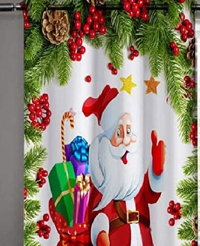Xmas Decorative Curtain 48x84 Inches for Living Room, Bedroom, Kitchen, Doorway and Shower Traditional Graphic Printed Santa Claus Snowflakes Ribbon Grommet Farmhouse Window Curtains (1 Curtain Only)