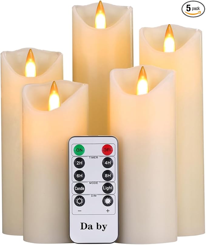 Da by Flameless Candles LED Pillar Candles ,Battery Operated Candles Wich Remote and Timer, Flickering LED Candles,Real Wax,Set of