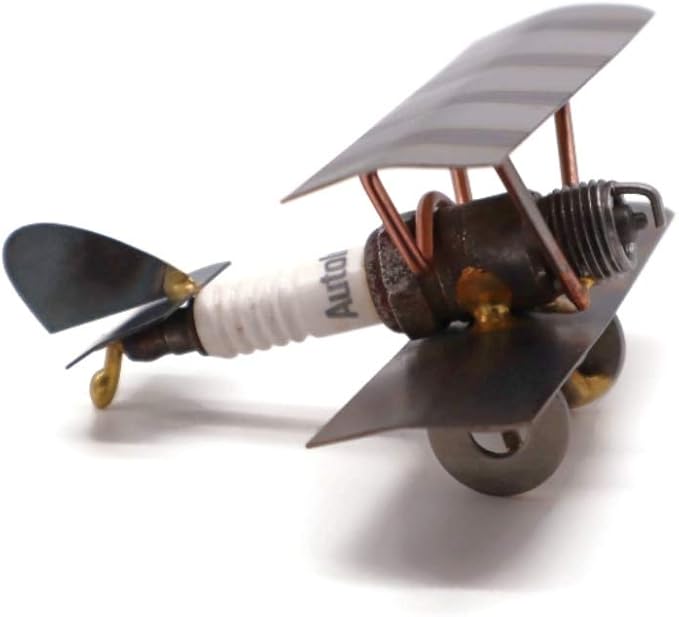 Bi-Wing Plane Collectible Handmade Metal Art Figurine, Desk Accessories, Trophy, Boss Gift, Home Office Décor, Airplane