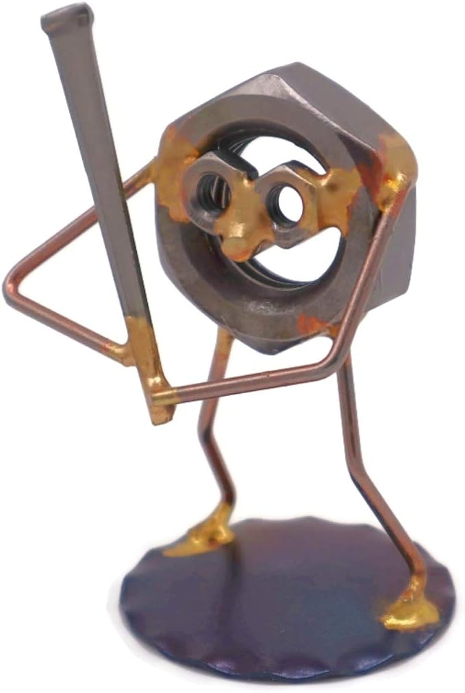 Baseball Nut Collectible Handmade Metal Art Figurine, Desk Accessories, Trophy, Boss Gift, Home Office Décor