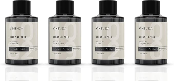 VINEVIDA (4-pk) Hotel Fragrance Collection. Cold Air Diffusers - Scents No.1002, No.1019, No.1012, No.1010