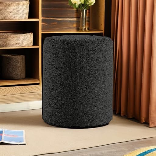 Get Set Style Modern Round Ottoman with Soft Padded Seat, Multifunctional Vanity Stool for Makeup, Upholstered Footrest Stool Ottoman Foot Stool for Living Room, Bedroom