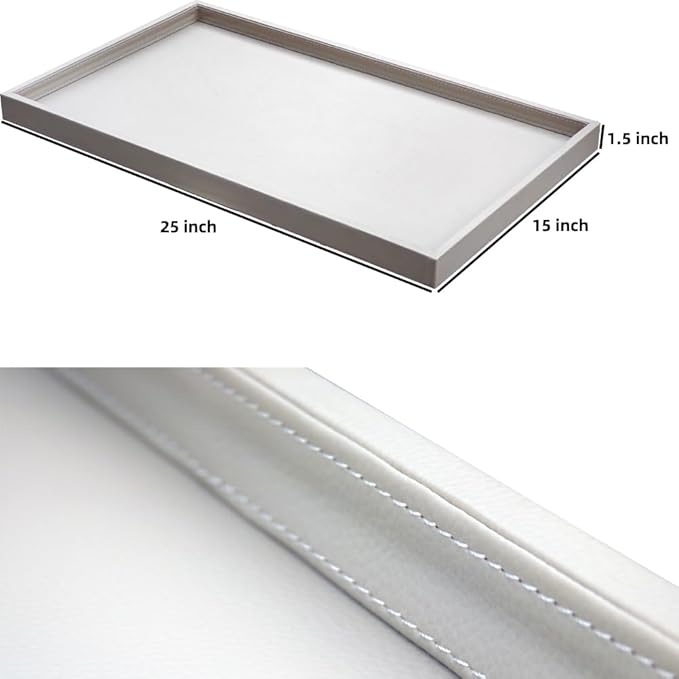 25 * 15 Inch Rectangular Ottoman Tray | Textured PU Leather, Waterproof & Heat-Resistant Storage for Coffee/Dining Tables, Sofa, Bed, Entertainment & Party (Tranquil Beige, 25 * 15in)