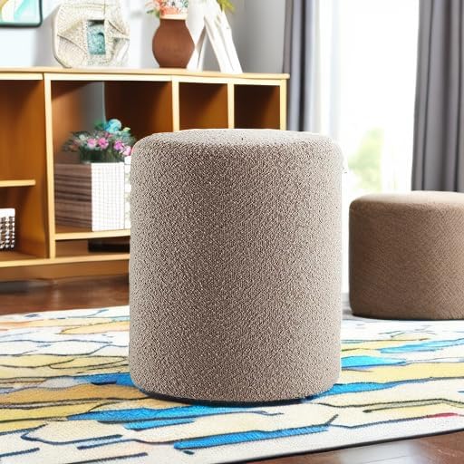 Get Set Style Modern Round Ottoman with Soft Padded Seat, Vanity Stool for Makeup, Upholstered Footrest Stool Ottoman Foot Stool for Living Room, Bedroom,White