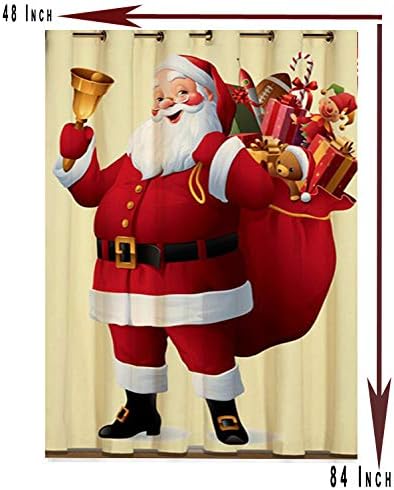 Merry Christmas Shower Curtain Santa Clause Red Christmas Ball White Snowflake Xmas Tree Pine Twig Stairs Winter Holiday 1 Curtains Only