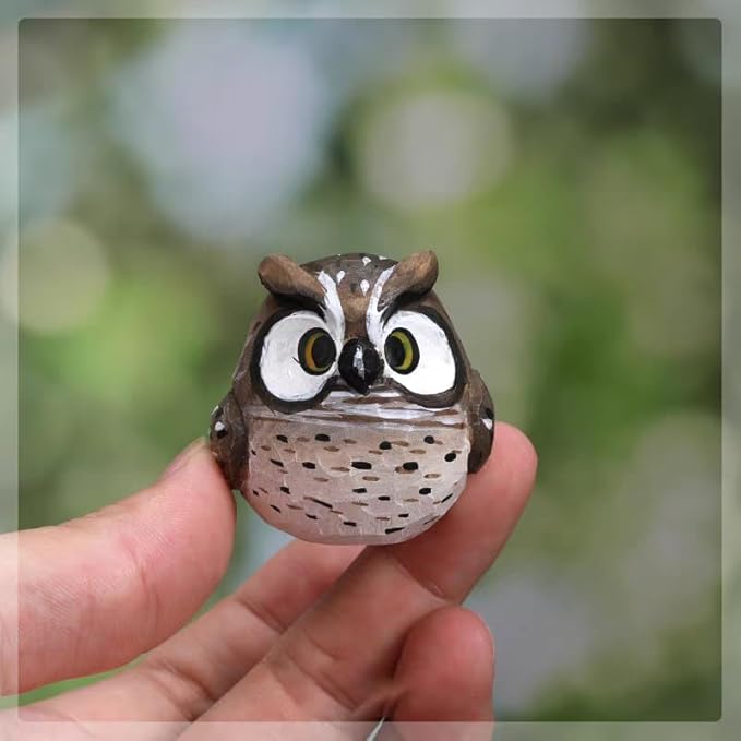 Bird Figurines Small Bird Figurines Home Decor Hand Carved Painted Wooden Statues for Home Decor, Gift for Bird Lovers,Housewarming, Birthday, Christmas (Owl)