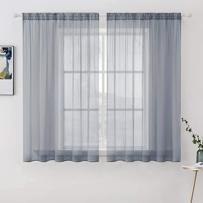 MIULEE 2 Panels Solid Color Sheer Window Curtains Elegant Window Voile Panels/Drapes/Treatment for Bedroom Living Room (54X54 Inches Dark Grey)