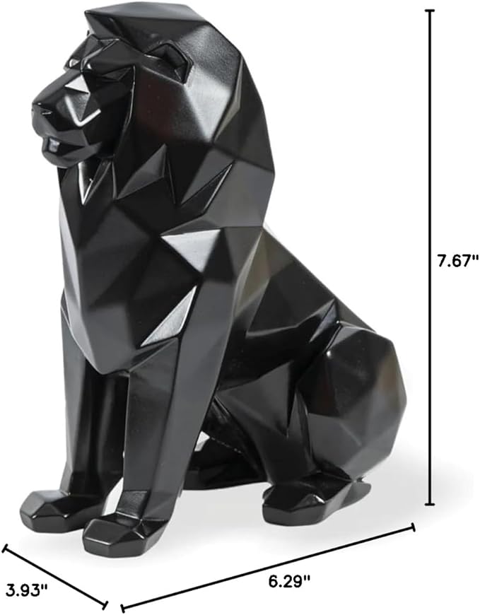 Black Lion Statue for Home Decor Geometric Style Sitting Black Lion Figurine Home Decorative Showpiece, Lion Idol for Office Decoration, Handmade Animal Statue Resin, Size 7.67 inch