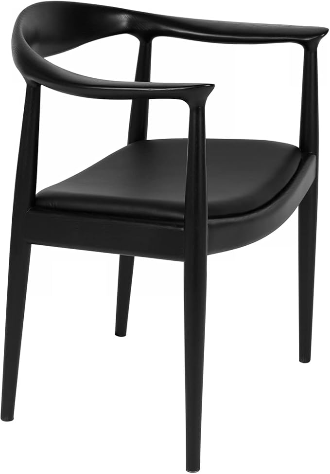 Kennedy Armchair Upholstered Dining Chair, Presidential Mid-Century Modern Accent Chair in Black