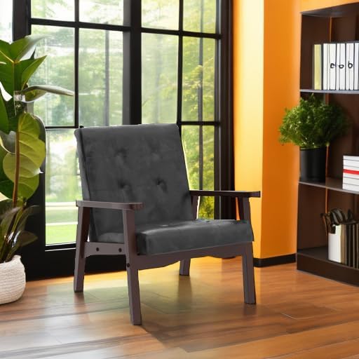 Bonzy Home Accent Chair - Faux Leather Mid Century Modern Chair for Living Room | Sturdy Solid Wood Frame Armchair, Comfy Retro Chair for Bedroom & Small Spaces, Accent Chairs, Black