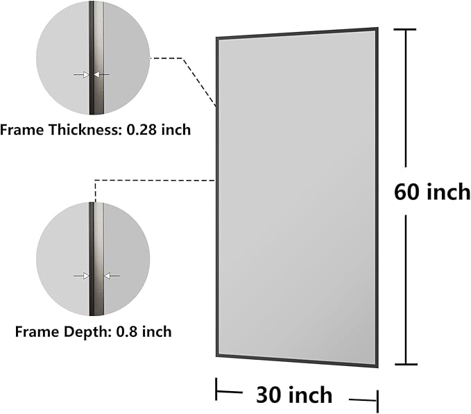 Koonmi Bathroom Mirror 30x60 Bathroom Wall-Mounted Mirrors, Modern Vanity Mirror for Bedroom, Living Room, Aluminum Alloy Frame Allow to Hang Horizontally or Vertically