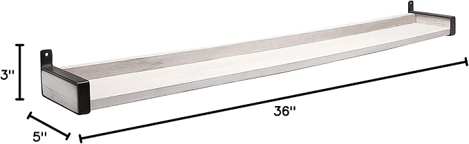 InPlace Wall Mounted Floating Shelf, Real Wood Industrial Bracket Ledge, 5" D x 36" W x 2.75" H, Distressed White, Heavy-Duty for Living Room, Bathroom, Kitchen, Office 9602116E