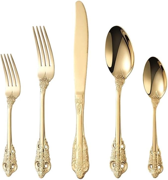 20-Pcs Luxury Silverware Set, Royal Flatware Set, Modern 304 Stainless Steel Flatware, Cutlery, Tableware (Gold, 20)