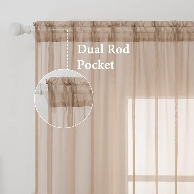 MIULEE 2 Panels Solid Color Sheer Window Curtains Elegant Window Voile Panels/Drapes/Treatment for Bedroom Living Room (54X72 Inches Brown)