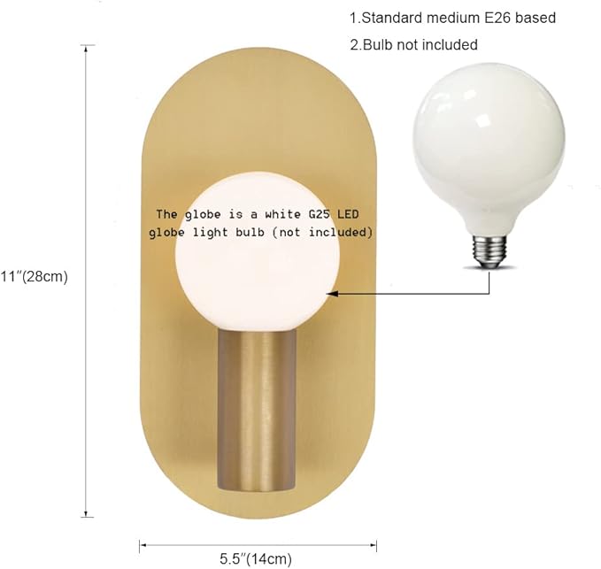 Gold Modern Wall Sconce Set of 2, Mid Century Sconces Wall Lighting Oval Stylish Vanity Lighting Fixtures, Brushed Vintage Wall Mount Lights for Living Room, Bathroom, Bedroom