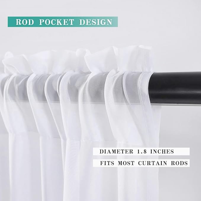 MIULEE Short Sheer Curtains 30 Inch Length for Kitchen Bathroom Cafe Half Window Treatment, Rod Pocket Tier Curtains 2 Panels, 29x30 Inches Long, White
