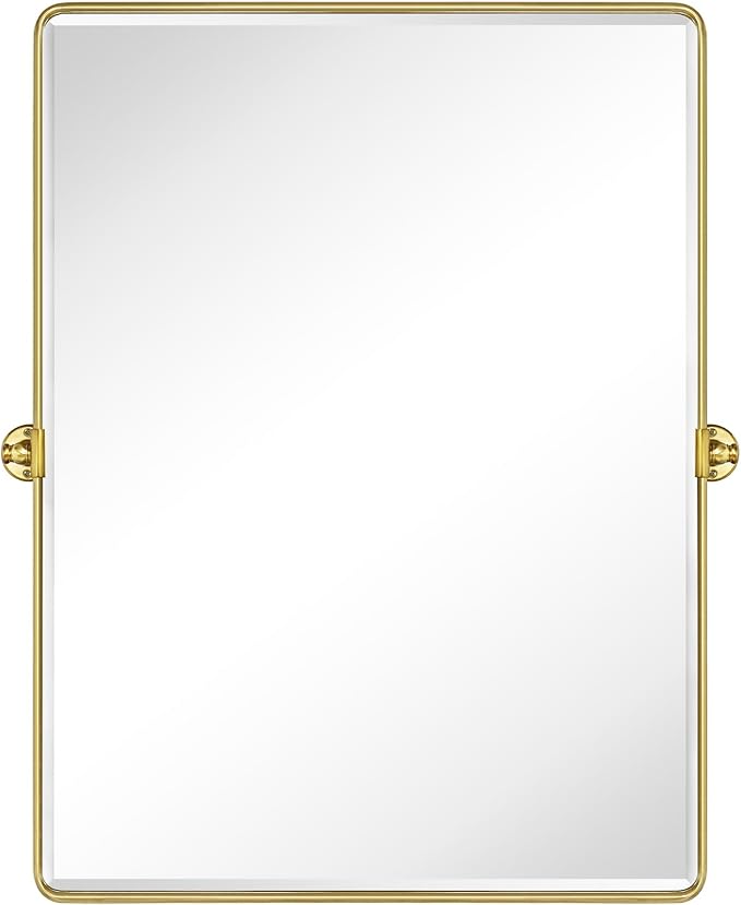 TEHOME Pivot Mirror Brushed Gold Tilt Bathroom Vanity Mirror Large Metal Framed Rectangle Tilting Beveled Vanity Mirrors for Wall, Vertical Hanging, Overall 34.14 x 40 inches (Mirrror 30 x 40 inches)