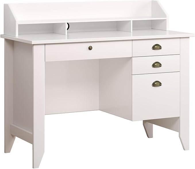 4 EVER WINNER White Desk with Drawers, Small Desk with File Drawer for Small Spaces, Computer Desk with Monitor Stand Wood Table for Home Office, White