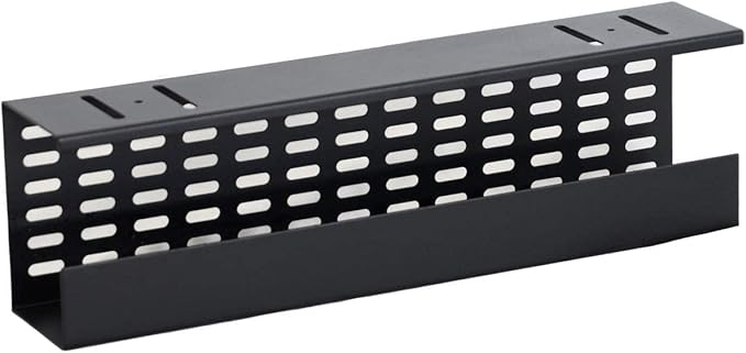 AEONS Under Desk Cable Management Tray Black Horizontal 16-inch Under Desk Removable C Clamp Mount Computer Cord Raceway and Modesty Panel