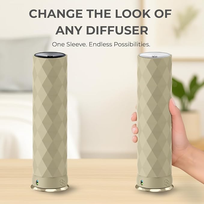 Waterless Essential Oil Hotel Scent Diffuser - Cold Air Diffuser - Covers 1000 sq. ft. - Waterless Diffuser for Home, Office & Hotel (Black + Interchangeable Sleeve) (Black + Light Gray Sleeve)