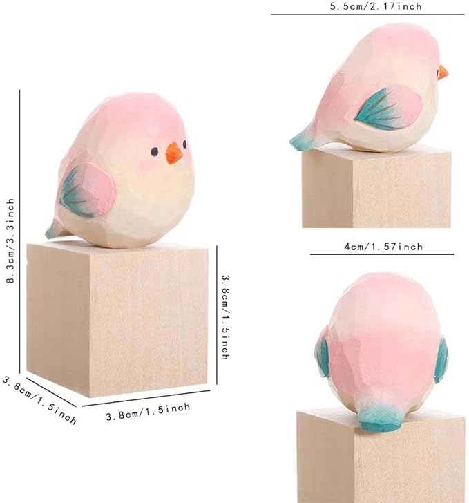 Bird Figurines Small Bird Figurines Home Decor Hand Carved Painted Wooden Statues for Home Decor, Gift for Bird Lovers,Housewarming, Birthday, Christmas (Pink)