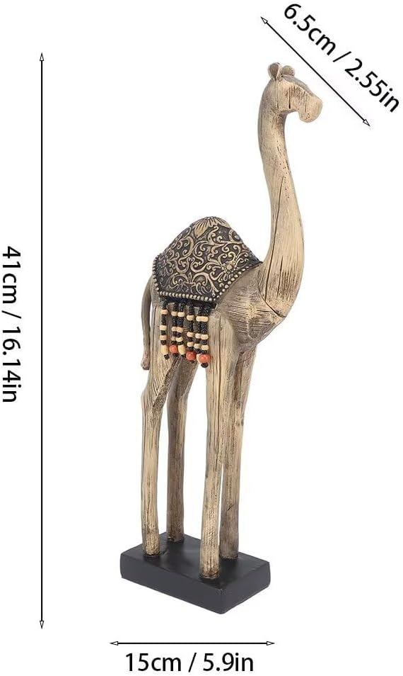 Camel Statue Resin Camel Figurine 5.90x2.55x16.14in Desert Animal Figurines Retro Style Room Decor Exquisite Living Room Decor for Home Office Decor (L)