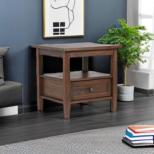 SIMPLIHOME Warm Shaker SOLID WOOD 20 inch Wide Rectangle Transitional End Table in Distressed Charcoal Brown for the Living Room and Bedroom