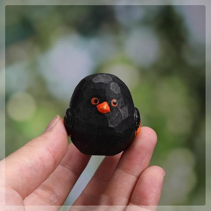 Bird Figurines Small Bird Figurines Home Decor Hand Carved Painted Wooden Statues for Home Decor, Gift for Bird Lovers,Housewarming, Birthday, Christmas (Black)