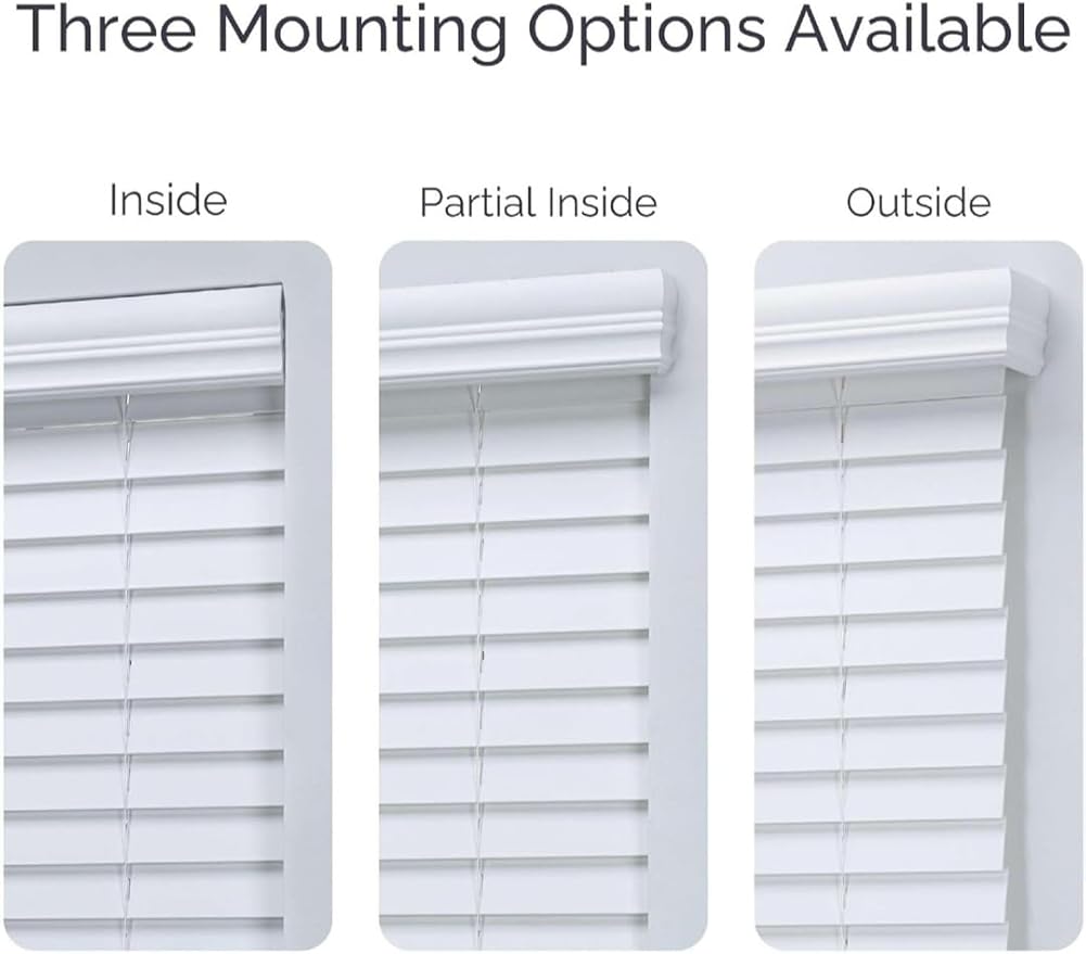 Blinds House Solution, Customizable Faux Wood Horizontal Cordless Window Blinds - 2 Inch Slats - White, Outside or Inside Mount, Cordless Faux Wood Blinds-Custom Window Blinds