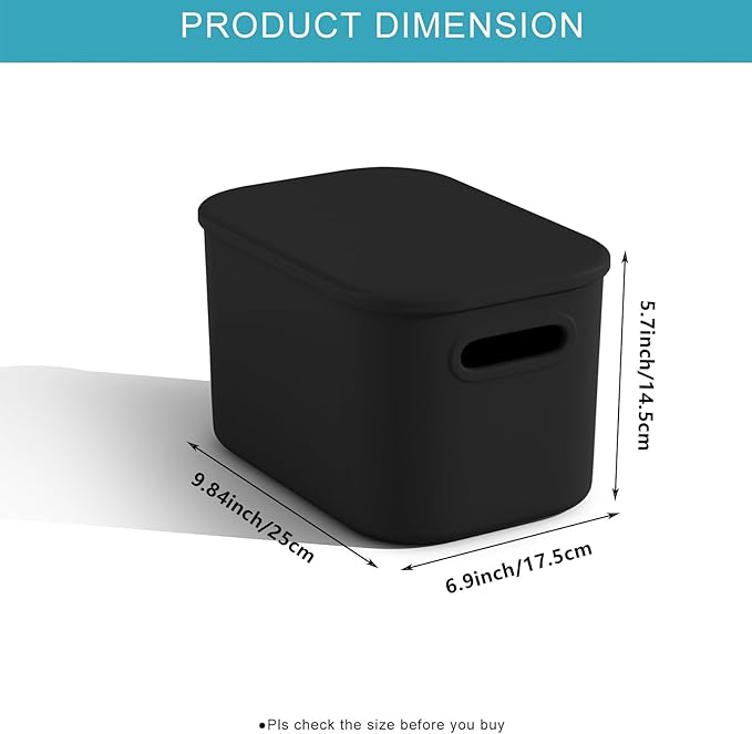 6 Pack Black Storage Bins with Lids for Shelves, Plastic Storage Containers with Lids for Organizing, Stackable Storage Boxes with Handle, Black Storage Bins for Classroom, Craft, Snacks