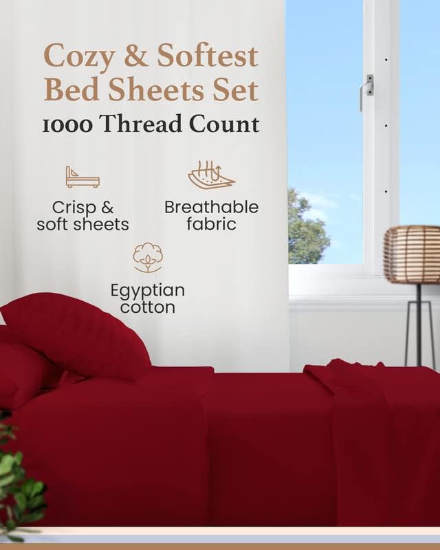 Good Sleep Bedding Twin XL Bed Sheets - 100% Egyptian Cotton Twin XL Sheets, 1000 TC, 3 Pc, XL Twin Sheet Sets, Luxury Sateen Weave, Soft, Bed Sheets Twin XL, 16" Deep Pocket Bedsheets - Burgundy