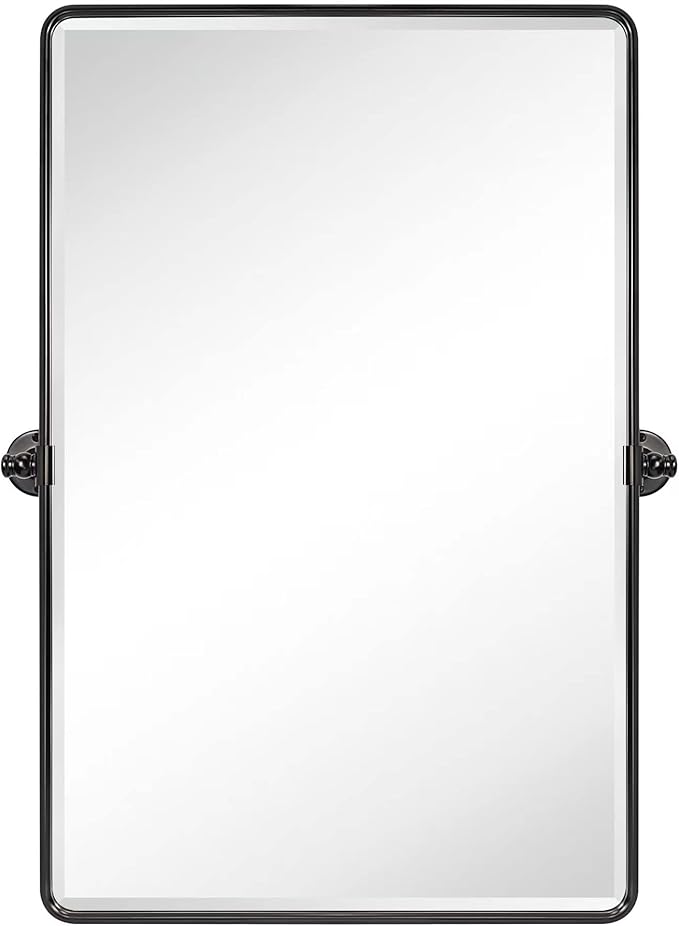 TEHOME Oil Rubbed Bronze Pivot Rectangle Mirrror Farmhouse Tiltable Rounded Metal Framed Pivoting Bathroom Mirror with Beveled Mirrror, Overall 26.91 x 35 inches (Mirrror 23 x 35 inches)