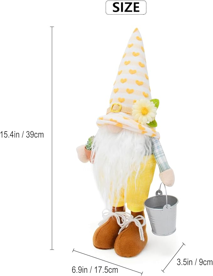 15 Inches Farmhouse Garden Gnome Plush Decoration Handmade Stuffed Plant Gnomes Doll Swedish Tomte Succulent Bucket Gonk Figurine for Indoor Home Office Decor